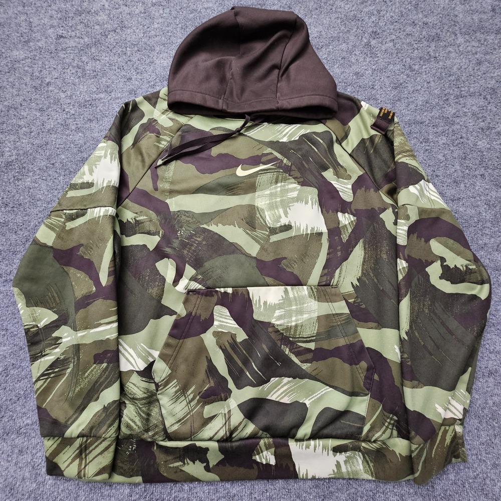 Nike‎ Mens Therma-FIT Camo Green Print Fleece Hoodie Men's Size Large DQ6949-220